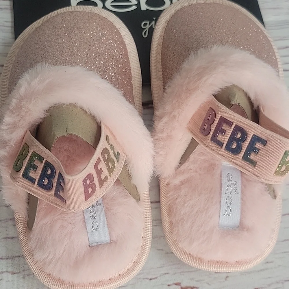 Bebe Girls' Pink Glitter Slippers Size 9 NWT